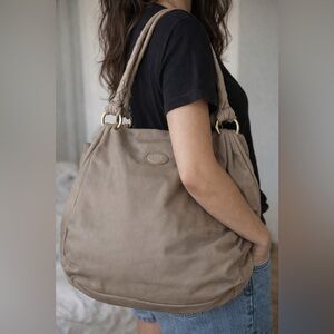 Tod's Taupe Leather Braided-Handle Shoulder Bag